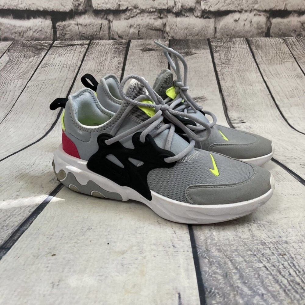 Nike Presto React BQ4002 Gray White Volt Womens 7.5 or Girls 6 Sneaker